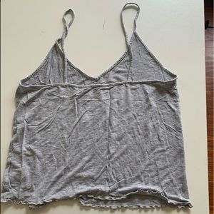 Grey ruffle trim tan top soft and sexy